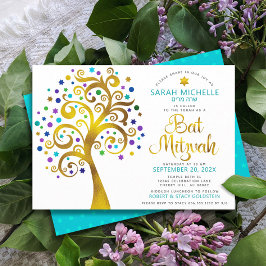 Invitación Bat Mitzvah Moda Relieve metalizado dorado Turques