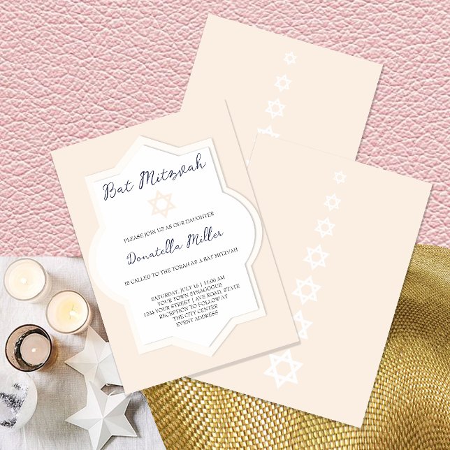 Invitación Bat Mitzvah Modern Blush Estrella de David (Subido por el creador)