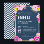 Invitación BAT MITZVAH moderna audaz floral brillante marina<br><div class="desc">por kat massard >>> kat@simplysweetPAPERIE.com << CONTACTE ME para la redacción personalizado o para añadir líneas en hebreo Me encanta el diseño, pero me gustaría ver algunos cambios - otro esquema de color, producto, añadir una foto o adaptarlo para una ocasión diferente - no hay preocupaciones simplemente contáctame - ¡me...</div>