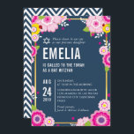 Invitación BAT MITZVAH moderna audaz floral brillante marina<br><div class="desc">por kat massard >>> kat@simplysweetPAPERIE.com << CONTACTE ME para la redacción personalizado o para añadir líneas en hebreo Me encanta el diseño, pero me gustaría ver algunos cambios - otro esquema de color, producto, añadir una foto o adaptarlo para una ocasión diferente - no hay preocupaciones simplemente contáctame - ¡me...</div>