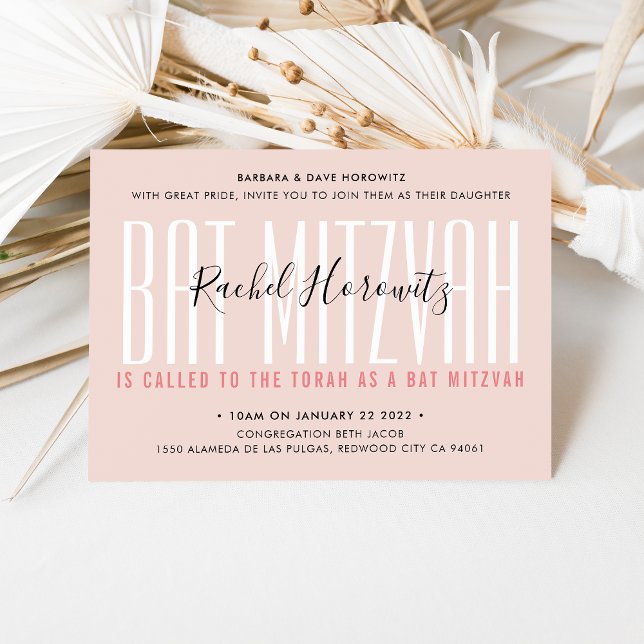 Invitación BAT MITZVAH moderna sobre la tipografía superpuest (Subido por el creador)