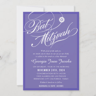Invitación BAT MITZVAH moderna y elegante escritura lavanda m