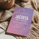 Invitación BAT MITZVAH moderno estrella gradiente púrpura ros<br><div class="desc">por kat massard >>> kat@simplysweetPAPERIE.com << CONTACTE ME para la redacción personalizado o para añadir líneas en hebreo Me encanta el diseño, pero me gustaría ver algunos cambios - otro esquema de color, producto, añadir una foto o adaptarlo para una ocasión diferente - no hay preocupaciones simplemente contáctame - ¡me...</div>