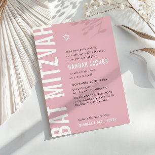 Invitación BAT MITZVAH moderno minimalista audaz niña rosa po