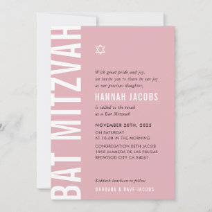 Invitación BAT MITZVAH moderno minimalista chica atrevido ros