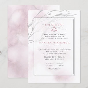 Invitación Bat Mitzvah Moderno Rubor Pink Watercolor Splash