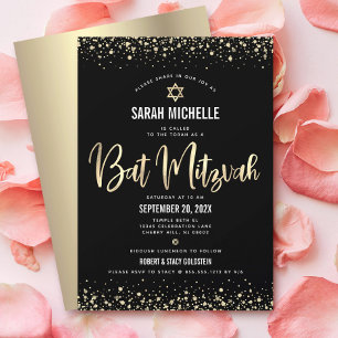 Invitación Bat Mitzvah Moderno Script Foil Brillante Dorado N