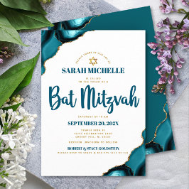 Invitación Bat Mitzvah Moderno Simple Escritura Turquesa Ágat