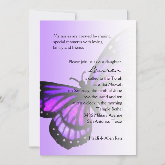 Invitación Bat Mitzvah Morple Butfly Ombre (Anverso)