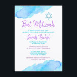 Invitación Bat Mitzvah Murciélago Morado Turquesa<br><div class="desc">Bat Mitzvah Turquesa Morado</div>