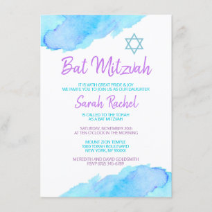 Invitación Bat Mitzvah Murciélago Morado Turquesa