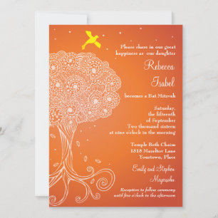 Invitación Bat Mitzvah, Naranja del Árbol Ornato de la Vida