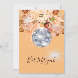 Invitación Bat Mitzvah Naranja Floral Disco Ball