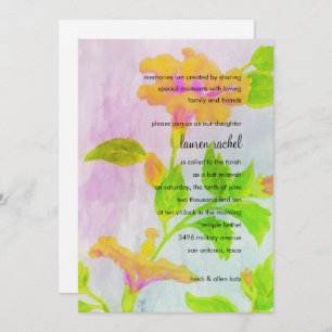 Invitación Bat Mitzvah Naranja Hibiscus Watercolor
