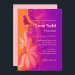 Invitación Bat Mitzvah Naranja Pink Purple Bohemian Floral<br><div class="desc">Grupos de invitación Bar Mitzvah y Bat Mitzvah diseñados por Umua. Impreso y enviado por Zazzle o sus socios.</div>