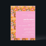 Invitación Bat Mitzvah, Naranja rosa floral Cute Retro Groovy<br><div class="desc">Invitación Bat Mitzvah Naranja rosa floral Cute Retro Groovy</div>