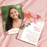 Invitación Bat Mitzvah Oro Rosa Elegante Foto Floral<br><div class="desc">Invitación personal floral Bat Mitzvah. Grandes flores botánicas rosas. La información se cambia fácilmente a la información de su propio personalizado con la imagen que se puede cambiar para su propia foto.</div>