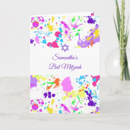 Invitación Bat Mitzvah Paint Turquoise Mauve Plata