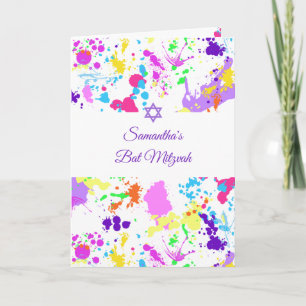 Invitación Bat Mitzvah Paint Turquoise Mauve Plata