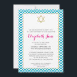 Invitación BAT MITZVAH patrón de chevron oro purpurinoso aqua<br><div class="desc">NOTA - el efecto oro purpurinoso es una imagen impresaUn diseño moderno con patrones de chevron para las INVITACIONES MITZVAH de BAT de su hijo. Guau sus amigos y familia con este pequeño número ;D Configurar como plantilla es sencillo para usted agregar sus propios detalles, añadir su foto o pulsar...</div>