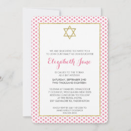 Invitación BAT MITZVAH patrón de puntos polka purpurina oro r