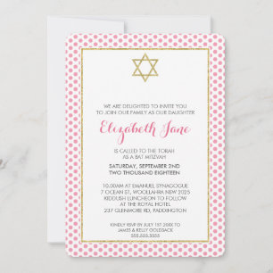 Invitación BAT MITZVAH patrón de puntos polka purpurina oro r