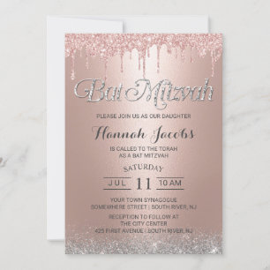 Invitación Bat Mitzvah Perforaciones de Purpurina de oro Rosa