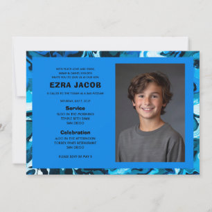 Invitación Bat Mitzvah Personalizado de mármol azul
