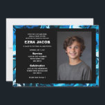 Invitación Bat Mitzvah Personalizado de mármol azul<br><div class="desc">¡Tarjeta perfecta para anunciar una mitzvah de murciélago, el bar mitzvah u otra celebración judía! ¡Hand hizo arte abstracto para ti en el frente y en el trasero! ¡TODO PERSONALIZABLE! Haz clic en "Personalizar" para editar el texto y añadir tu propia foto. Haga clic en "editar usando la herramienta de...</div>