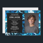 Invitación Bat Mitzvah Personalizado de mármol azul<br><div class="desc">¡Tarjeta perfecta para anunciar una mitzvah de murciélago, el bar mitzvah u otra celebración judía! ¡Hand hizo arte abstracto para ti en el frente y en el trasero! ¡TODO PERSONALIZABLE! Haz clic en "Personalizar" para editar el texto y añadir tu propia foto. Haga clic en "editar usando la herramienta de...</div>
