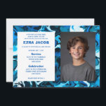 Invitación Bat Mitzvah Personalizado de mármol azul<br><div class="desc">¡Tarjeta perfecta para anunciar una mitzvah de murciélago, el bar mitzvah u otra celebración judía! ¡Hand hizo arte abstracto para ti en el frente y en el trasero! ¡TODO PERSONALIZABLE! Haz clic en "Personalizar" para editar el texto y añadir tu propia foto. Haga clic en "editar usando la herramienta de...</div>