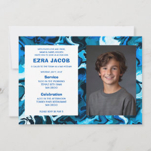 Invitación Bat Mitzvah Personalizado de mármol azul