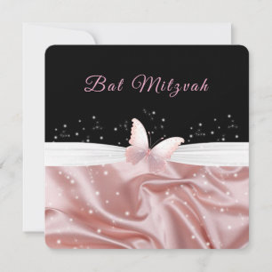 Invitación Bat Mitzvah Pink Satin Butterfly Sparkke