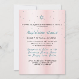 Invitación Bat Mitzvah Plata Azul rosa