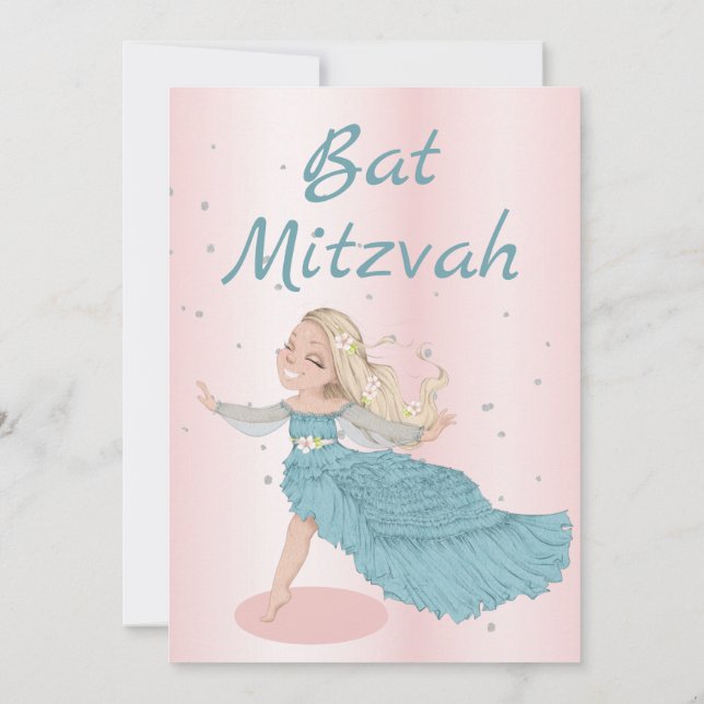 Invitación Bat Mitzvah Plata Azul rosa (Reverso)