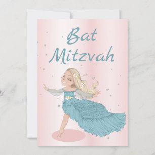 Invitación Bat Mitzvah Plata Azul rosa