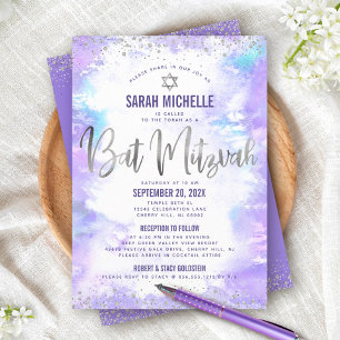 Invitación Bat Mitzvah Plata Púrpura Acuarela Girona 2 Veneci