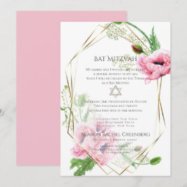 Invitación BAT MITZVAH | Poppies color agua rosa Verso 1