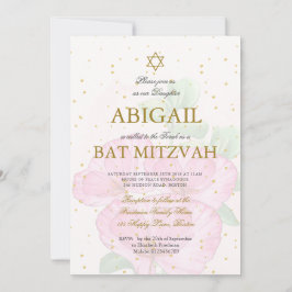 Invitación Bat Mitzvah Poppies Floral Oro Lavado rosa