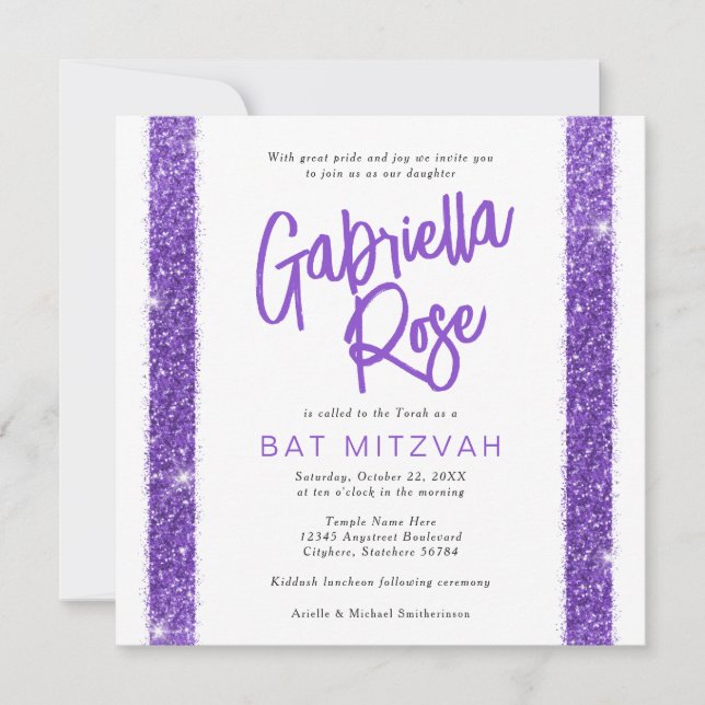 Invitación Bat Mitzvah Purple Modern Texto mínimo moderno (Anverso)