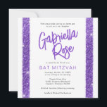 Invitación Bat Mitzvah Purple Modern Texto mínimo moderno<br><div class="desc">Moderna, simple y mínima raya de purpurina púrpura Invitación a Bat Mitzvah con divertido y divertido nombre de guión de broche de caligrafía audaz y elegante diseño de tipografía para una clásica celebración de mitzvah. Toda la redacción, los colores y las fuentes se pueden editar con la herramienta Diseño de...</div>