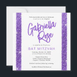 Invitación Bat Mitzvah Purple Modern Texto mínimo moderno<br><div class="desc">Moderna, simple y mínima raya de purpurina púrpura Invitación a Bat Mitzvah con divertido y divertido nombre de guión de broche de caligrafía audaz y elegante diseño de tipografía para una clásica celebración de mitzvah. Toda la redacción, los colores y las fuentes se pueden editar con la herramienta Diseño de...</div>