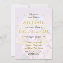 Invitación Bat Mitzvah Purple Poppies Gold Star de David