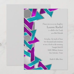 Invitación Bat Mitzvah Púrpura Turquesa Estrella de David Cua