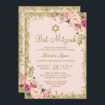 Invitación Bat Mitzvah | Purpurina de oro Rubor Floral rosa<br><div class="desc">Invitación a Mitzvah de los Purpurinas de oro rosado de Rubor. (1) Para una mayor personalización,  haga clic en el enlace "personalizar adicional" y utilice nuestra herramienta de diseño para modificar esta plantilla. (2) Si necesita ayuda o elementos coincidentes,  póngase en contacto conmigo.</div>