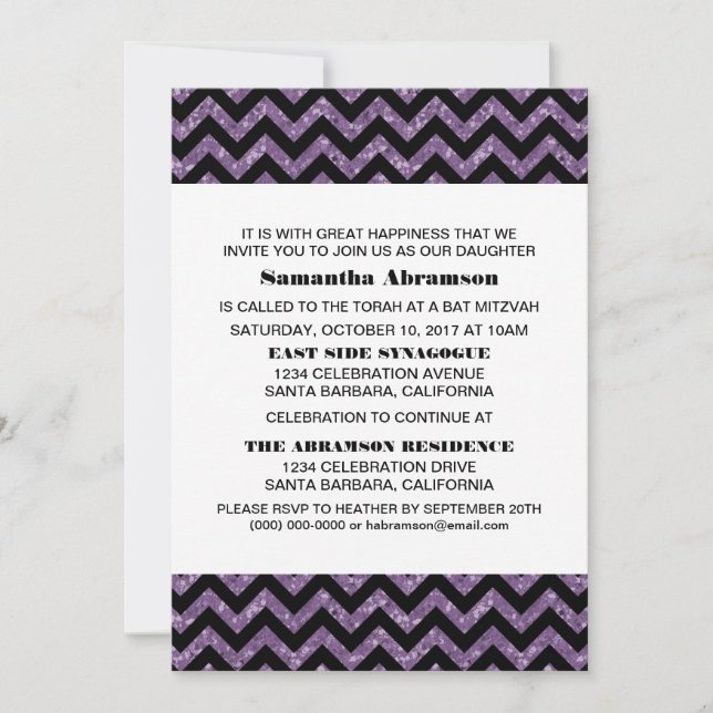 Invitación Bat Mitzvah, Purpurina de violeta (Anverso)