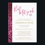 Invitación Bat Mitzvah Purpurina Rosa Stripe<br><div class="desc">Luminosa purpurina rosa caliente y dorado, moderna y elegante invitación a Bat Mitzvah para una moderna, divertida y elegante ceremonia de mitzvah y almuerzo. El fondo purpurina es una imagen plana impresa, NO un purpurina real, así que no hará un lío, ¡pero aun así se ve brillante y ciego! En...</div>