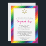 Invitación BAT MITZVAH rainbow strit patrón oro purpurina<br><div class="desc">NOTA - el efecto oro purpurinoso es una imagen impresaUn diseño a rayas de arcoiris brillante y audaz para las INVITACIONES MITZVAH BAT de su hijo. Guau sus amigos y familia con este pequeño número ;D Configurar como plantilla es sencillo para usted agregar sus propios detalles, añadir su foto o...</div>