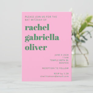 Invitación Bat Mitzvah retro simple negrita y verde