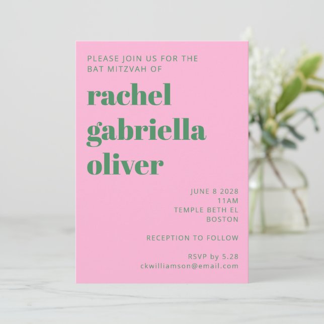 Invitación Bat Mitzvah retro simple negrita y verde (Anverso de pie)